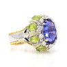 15.62 Carat Tanzanite, Peridot, Diamond Halo 18K White Gold Cluster Ring