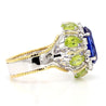 15.62 Carat Tanzanite, Peridot, Diamond Halo 18K White Gold Cluster Ring