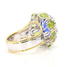 15.62 Carat Tanzanite, Peridot, Diamond Halo 18K White Gold Cluster Ring