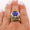 15.62 Carat Tanzanite, Peridot, Diamond Halo 18K White Gold Cluster Ring