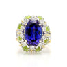 15.62 Carat Tanzanite, Peridot, Diamond Halo 18K White Gold Cluster Ring