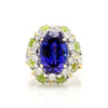 15.62 Carat Tanzanite, Peridot, Diamond Halo 18K White Gold Cluster Ring