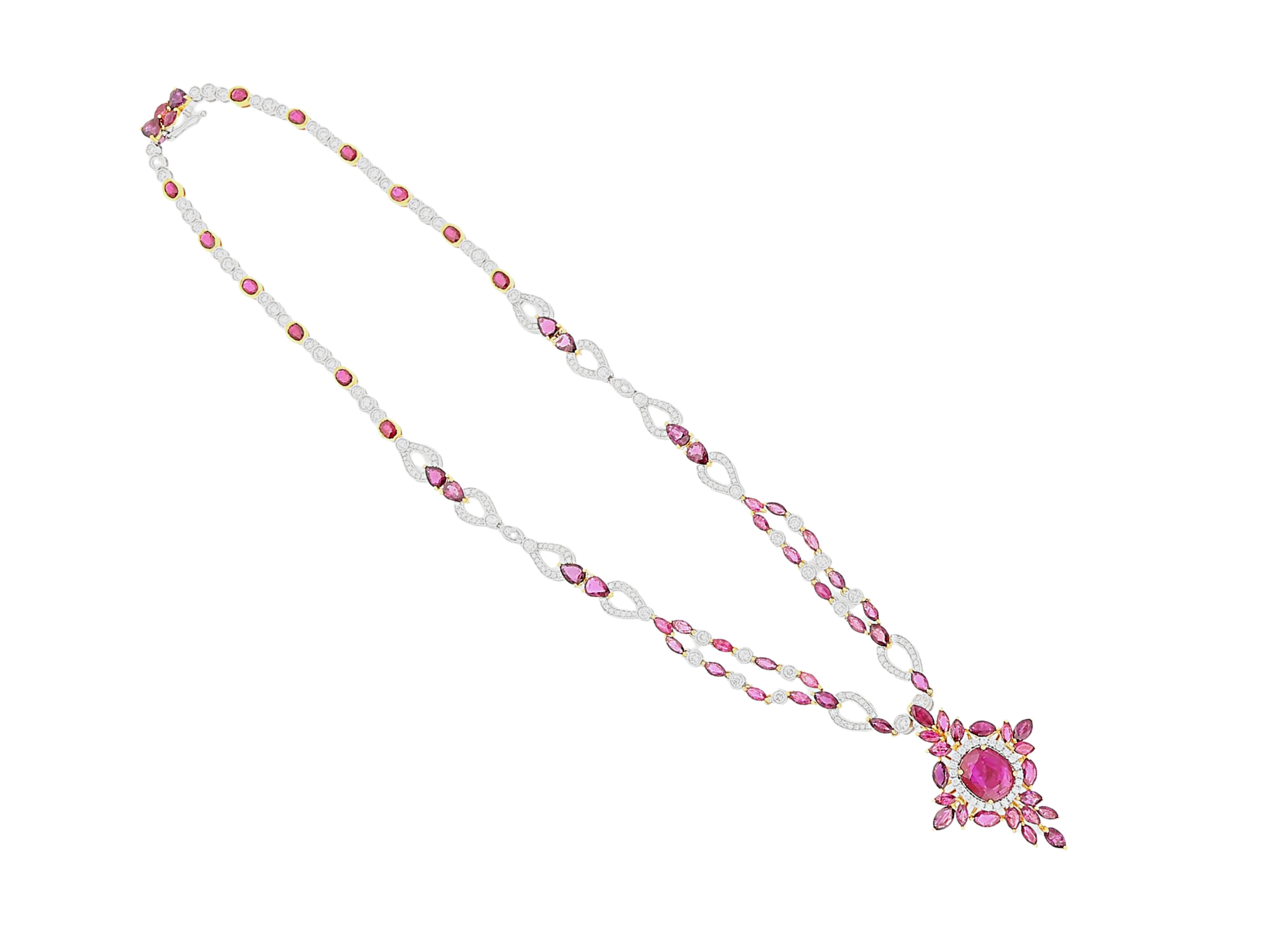 15.66 Carat Ruby & 3.17 Carat Diamond Cross Pendant Necklace in 18K Solid Gold-Necklace-ASSAY