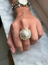 16mm South Sea Pearl and Marquise Cut Diamond Halo in 18k Gold Ring