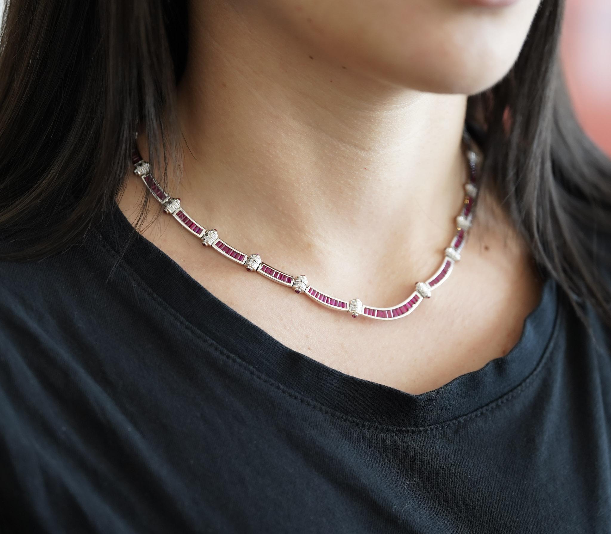 17.3 Carat Ruby and Diamond 18K White Gold Retro Choker Necklace