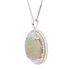 17.59 Carat White Opal & Diamond Halo Milgrain 18K White Gold Vintage Pendant