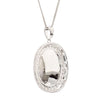 17.59 Carat White Opal & Diamond Halo Milgrain 18K White Gold Vintage Pendant