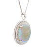 17.59 Carat White Opal & Diamond Halo Milgrain 18K White Gold Vintage Pendant