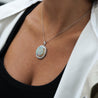 17.59 Carat White Opal & Diamond Halo Milgrain 18K White Gold Vintage Pendant