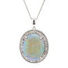 17.59 Carat White Opal & Diamond Halo Milgrain 18K White Gold Vintage Pendant