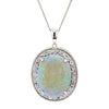 17.59 Carat White Opal & Diamond Halo Milgrain 18K White Gold Vintage Pendant