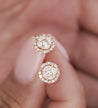 18K Gold 0.72 Carat Natural Diamond Cluster Illusion Set Round Stud Earrings