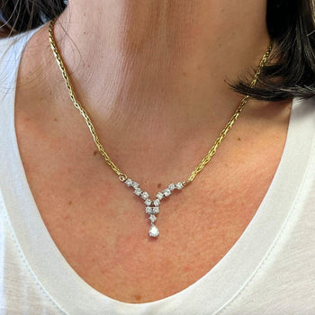 18K Gold Diamond Cluster Wheat Chain Necklace 16.5" – Assay Jewelers