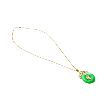 18K Gold Jadeite Jade Disc Pendant Necklace with Circular Jade and Baguette With Round Cut Diamonds – Assay Jewelers