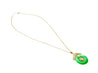 18K Gold Jadeite Jade Disc Pendant Necklace with Circular Jade and Baguette With Round Cut Diamonds