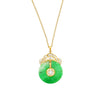 18K Gold Jadeit Jade Disc Pendant Halskette mit kreisförmigem Jade und Baguette mit Rundschliff Diamonds