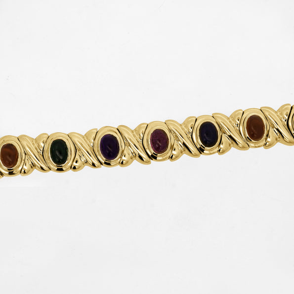 18K Gold Multi Color Gemstone Vintage Estate X Bezel Bracelet