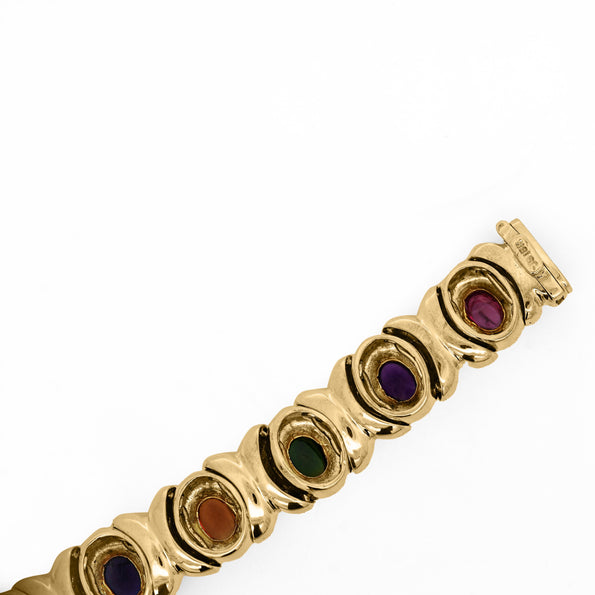 18K Gold Multi Color Gemstone Vintage Estate X Bezel Bracelet