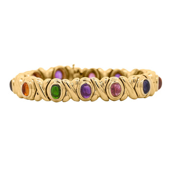 18K Gold Multi Color Gemstone Vintage Estate X Bezel Bracelet – Assay Jewelers