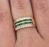 18K Gold Square Emerald and Round Diamond Channel Set Band Ring