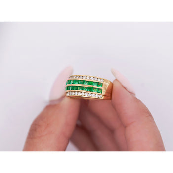 18K Gold Square Emerald and Round Diamond Channel Set Band Ring – Assay Jewelers