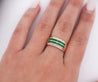 18K Gold Square Emerald and Round Diamond Channel Set Band Ring