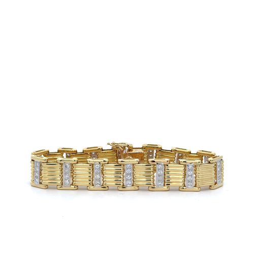 18K Gold Square Link 2-Tone Diamond Mens Bracelet