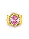 18K Gold Vintage Retro Regal Ring With Pink Kunzite and Diamond Halo