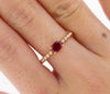 18K Rose Gold Oval Cut Natural Ruby and Diamond Ribbed Bezel Set Ripple Ring