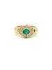 18K Solid Gold Oval Cut Natural Emerald Ring in Textured Ribbed Gold & Diamond Halo