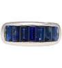 18K Solid White Gold Channel Set Baguette Cut Blue Sapphire Band Ring