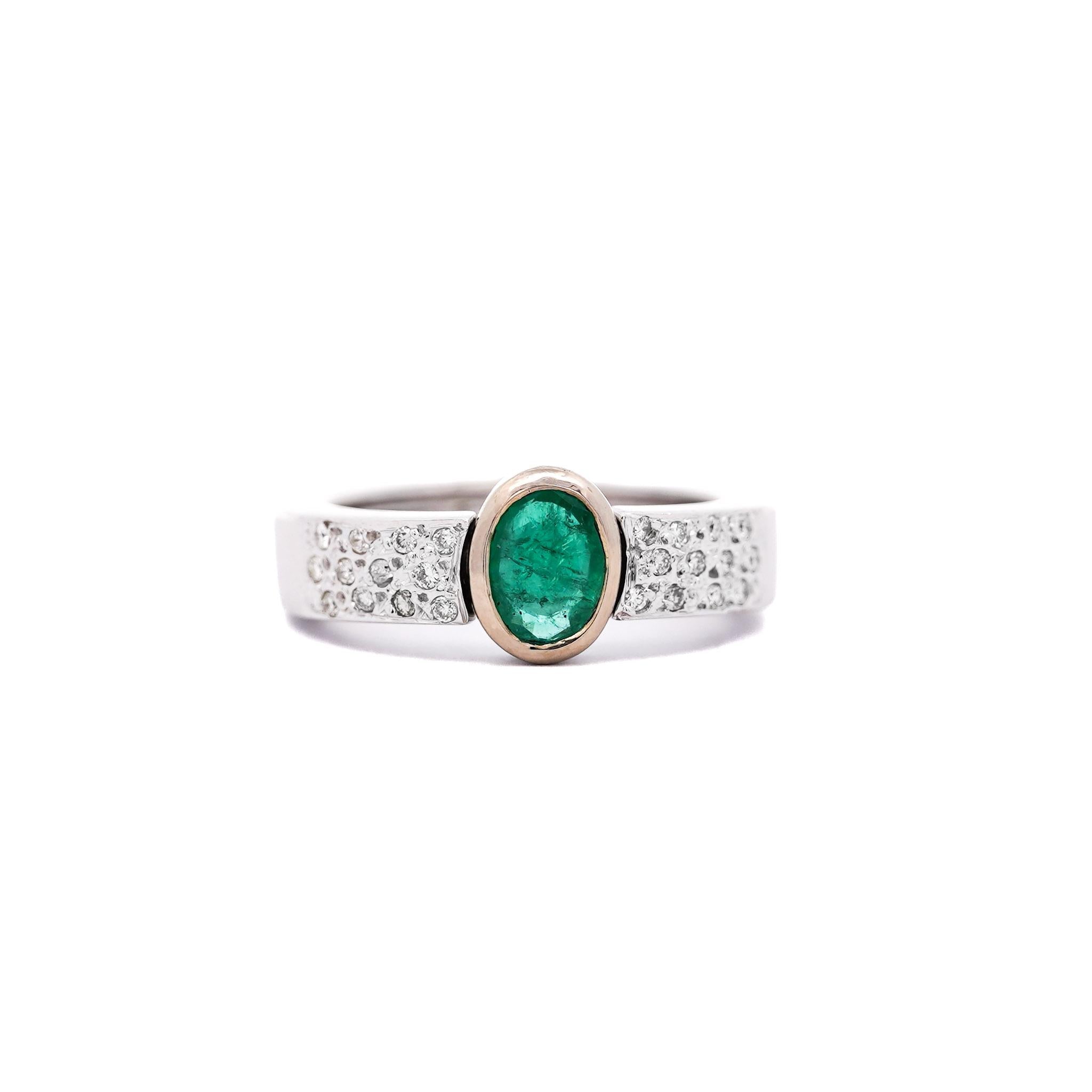 18K White Gold Detachable Ring Jacket Bezel Emerald and Diamond Ring