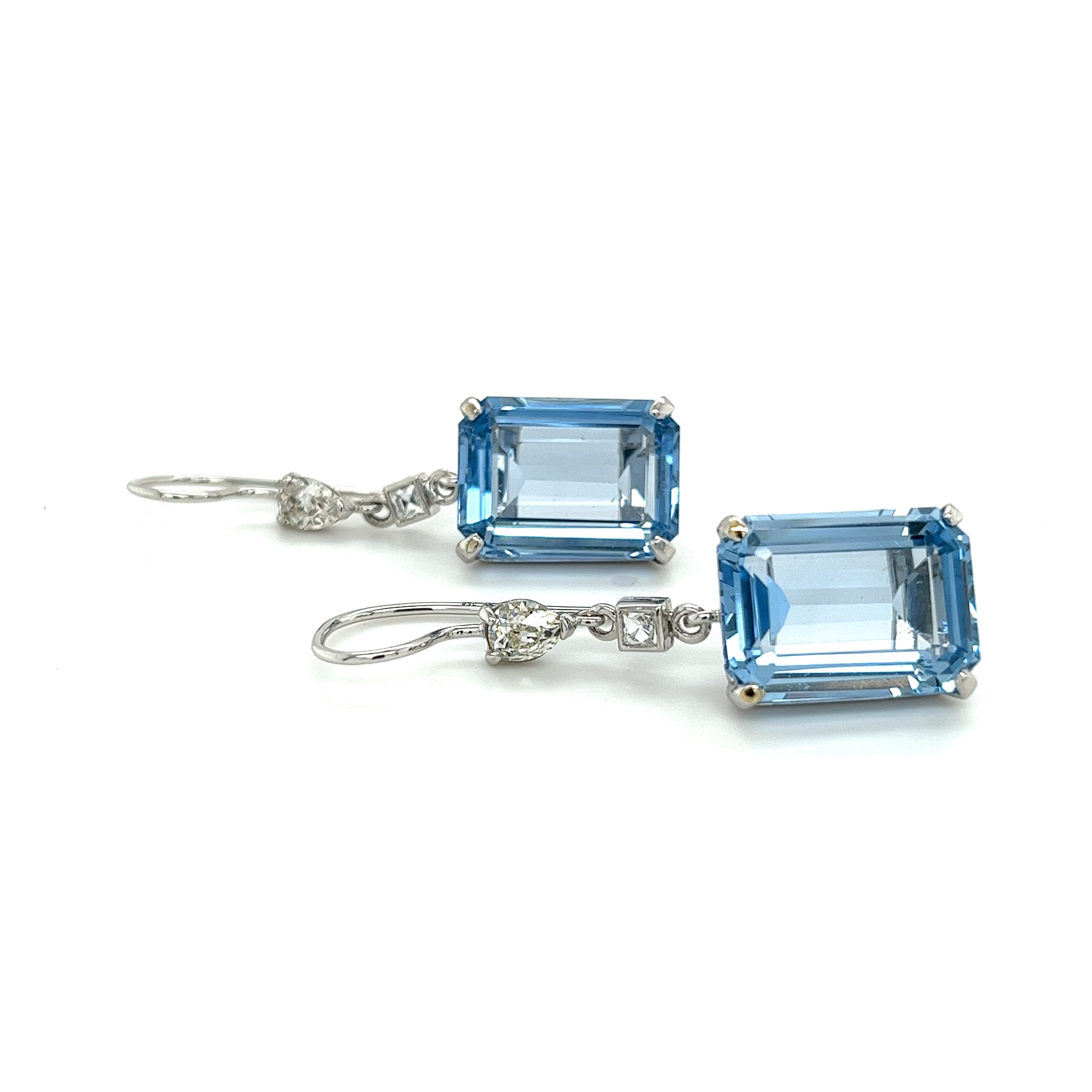 18K White Gold Emerald Cut Spinel & Diamond Drop Earrings-Earrings-ASSAY