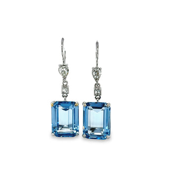 18K White Gold Emerald Cut Spinel & Diamond Drop Earrings – Assay Jewelers