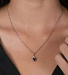 18K White Gold Oval Blue Sapphire & Diamond 3 Stone Drop Pendant Necklace