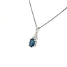 18K White Gold Oval Cut Blue Sapphire & Diamond Drop Pendant Necklace-Necklaces-ASSAY