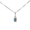 18K White Gold Oval Blue Sapphire & Diamond 3 Stone Drop Pendant Necklace