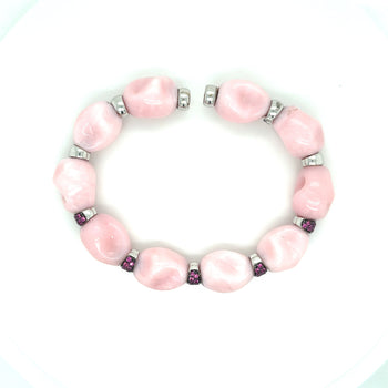 Bracelet jonc manchette en or blanc 18K avec agate rose brute non façonnée et rubis taille ronde – Assay Jewelers