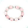 18K White Gold Raw Unformed Pink Agate and Round Cut Ruby Cuff Bangle Bracelet-Bracelet-ASSAY