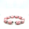 18K White Gold Raw Unformed Pink Agate and Round Cut Ruby Cuff Bangle Bracelet-Bracelet-ASSAY