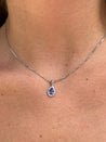 18K White Gold Tanzanite Drop Pendant With Diamond Halo-Gemstone Pendant-ASSAY