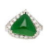 18K White Gold Type A Jadeite Jade Cabochon Cut Triangle Shape and Diamond Halo Ring