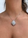 18K White Gold and Diamond Pave Sea Shell Pendant Necklace