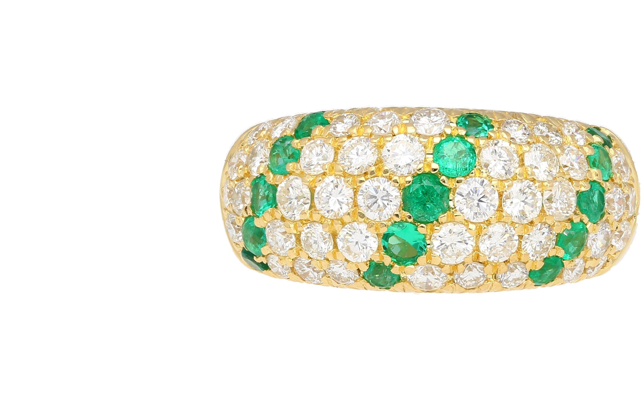 18K Yellow Gold 2 Carat Emerald & Diamond Band Ring