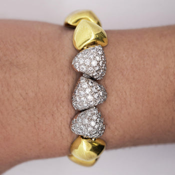 18k Gold Heart Charm Link 3.5 Carat Pave Diamond Bracelet – Assay Jewelers