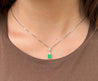 18k Solid Gold Natural Colombian Emerald and 3 Round Diamonds On Top Pendant Necklace