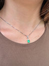 18k Solid Gold Natural Colombian Emerald and 3 Round Diamonds On Top Pendant Necklace-Necklaces-ASSAY