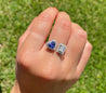 18k White gold Toi et Moi Ring with Natural Emerald cut Diamond and Heart Shape Tanzanite-Rings-ASSAY