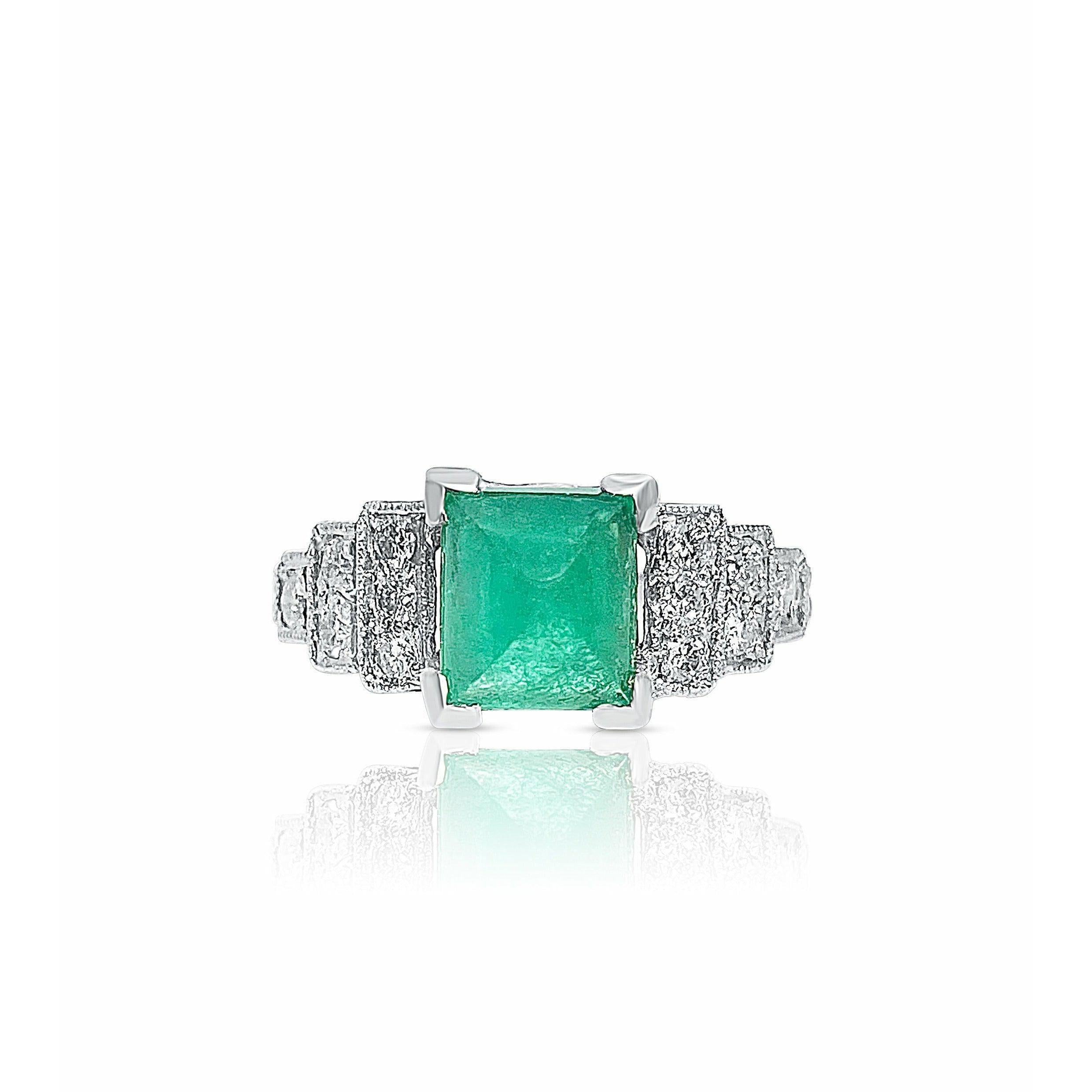 1935 Art Deco Triangle Cut Emerald in Vintage Platinum Ring - ASSAY