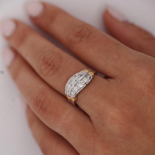 1.01 Carat Dual Row Diamond Channel Platinum & 18K Gold Wavy Band Ring